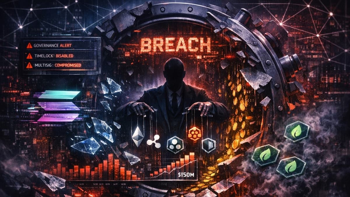 A DeFi‑security themed image illustrating the Drift Protocol exploit, highlighting governance risks, fake collateral, and the human attack surface behind the $285M heist.