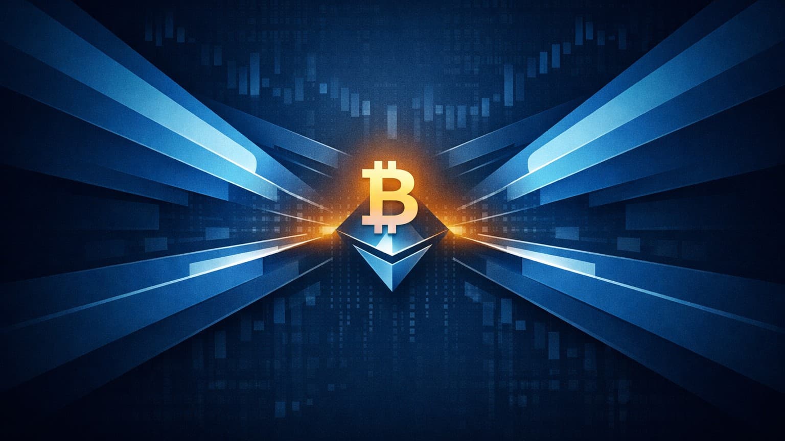 A flat 2D macro-finance illustration showing tightening liquidity channels around a central crypto node, symbolizing the return of the funding squeeze.