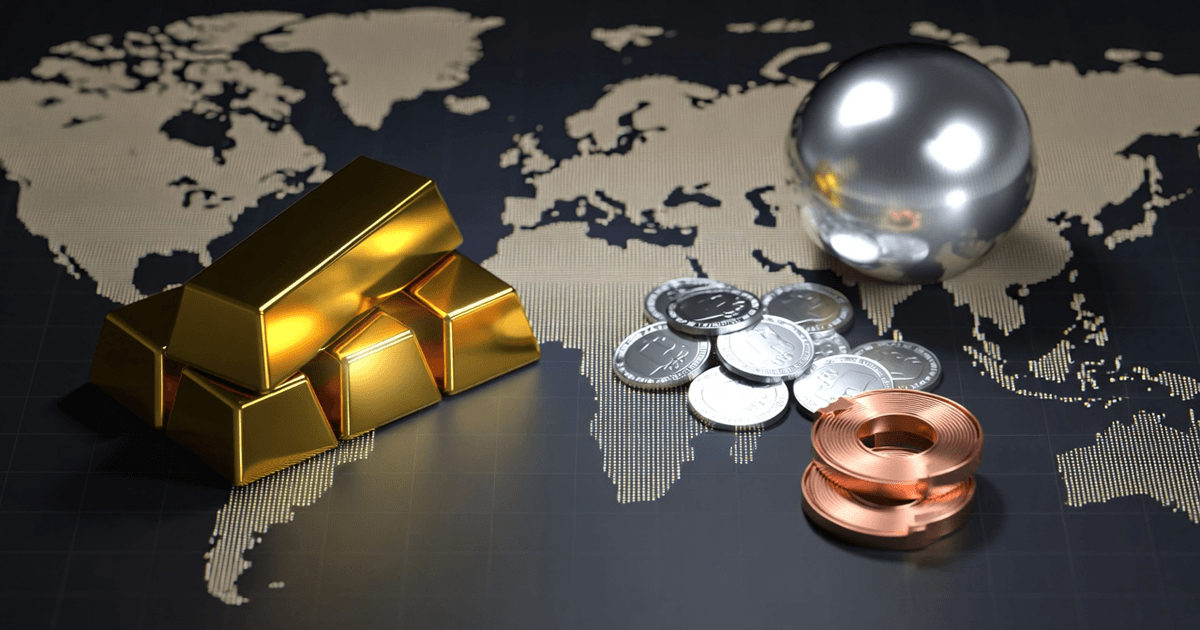 A macro‑themed image representing gold, silver, and copper in a global financial context.