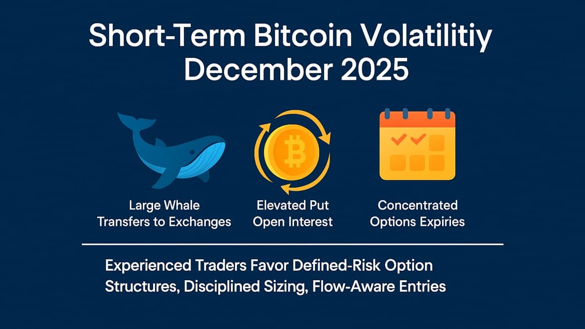A stylized whale silhouette beside a Bitcoin coin with a downward arrow, captioned Whale Bitcoin Puts.