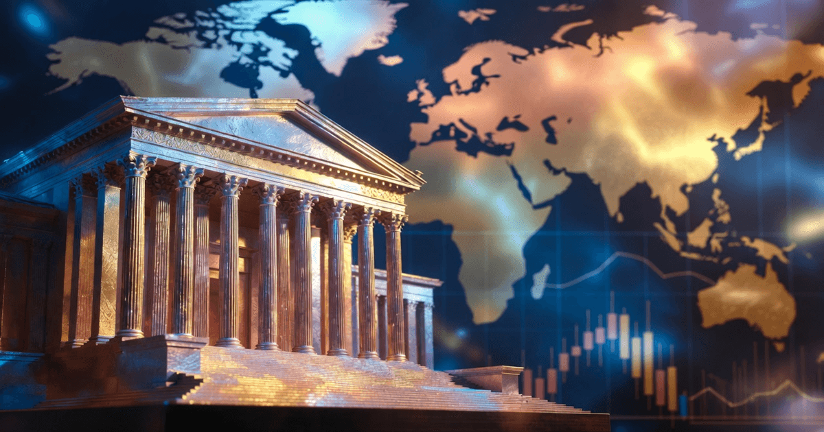 A macro‑themed image representing the potential impact of a U.S. Supreme Court tariff ruling on global markets and crypto.