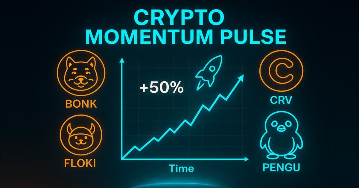 Trending crypto tokens BONK, CRV, PENGU, FLOKI, HBAR with rising chart